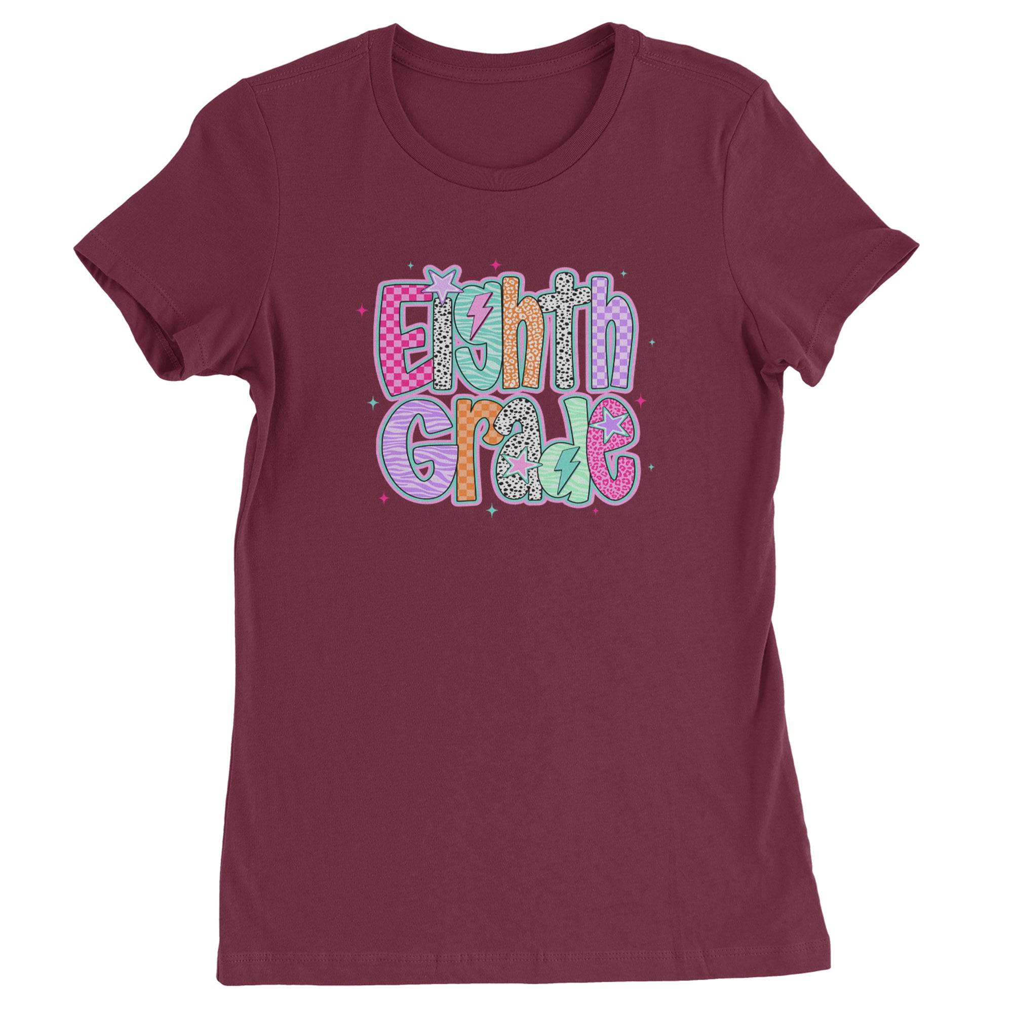 Eighth Grade Energy Colorful Back to School Womens T-shirt Maroon