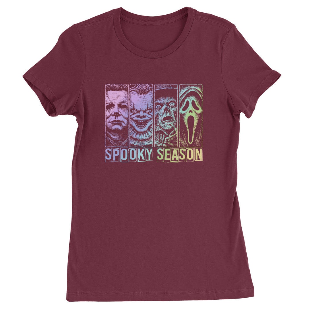 Spooky Season Horror Icons Halloween Womens T-shirt Maroon