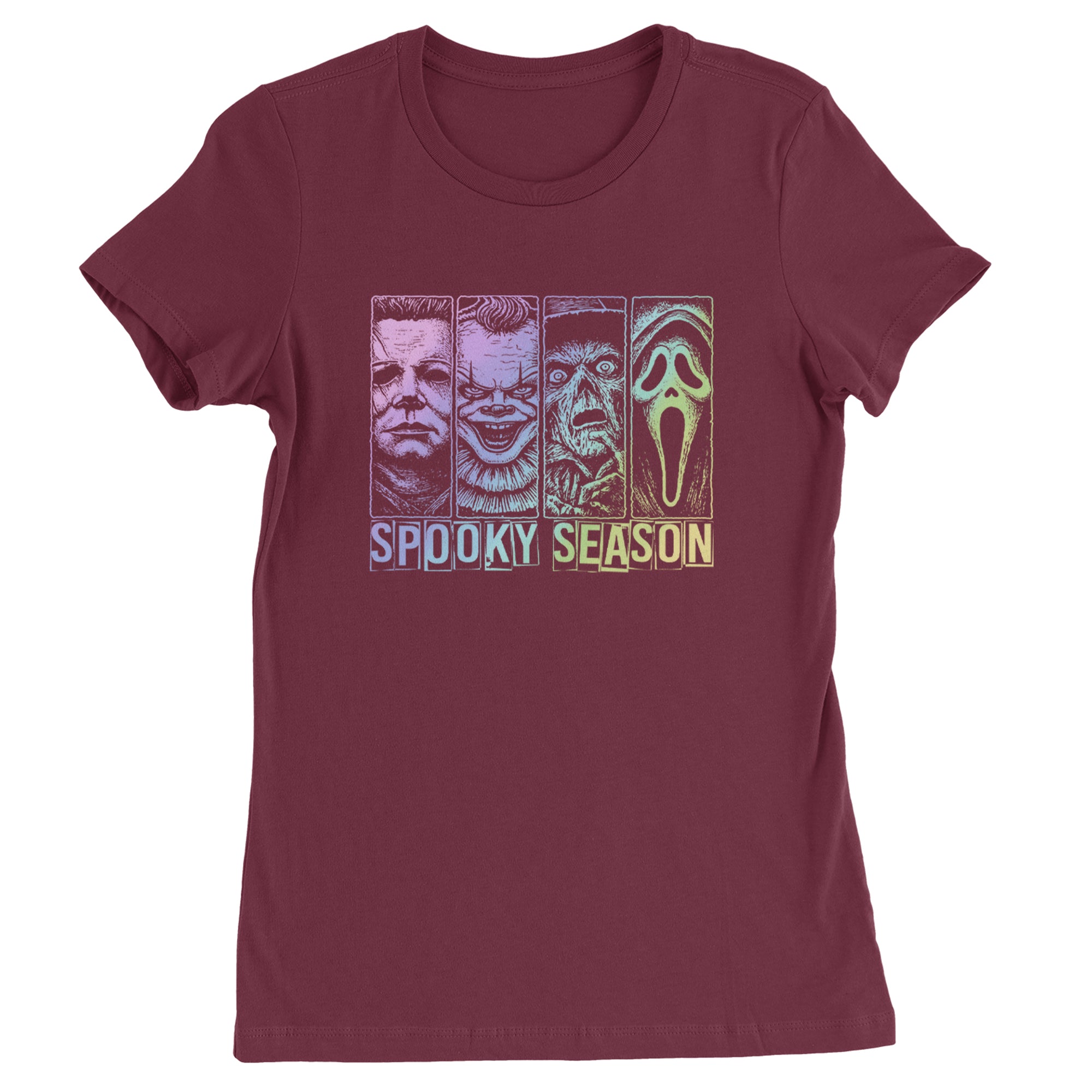 Spooky Season Horror Icons Halloween Womens T-shirt Maroon