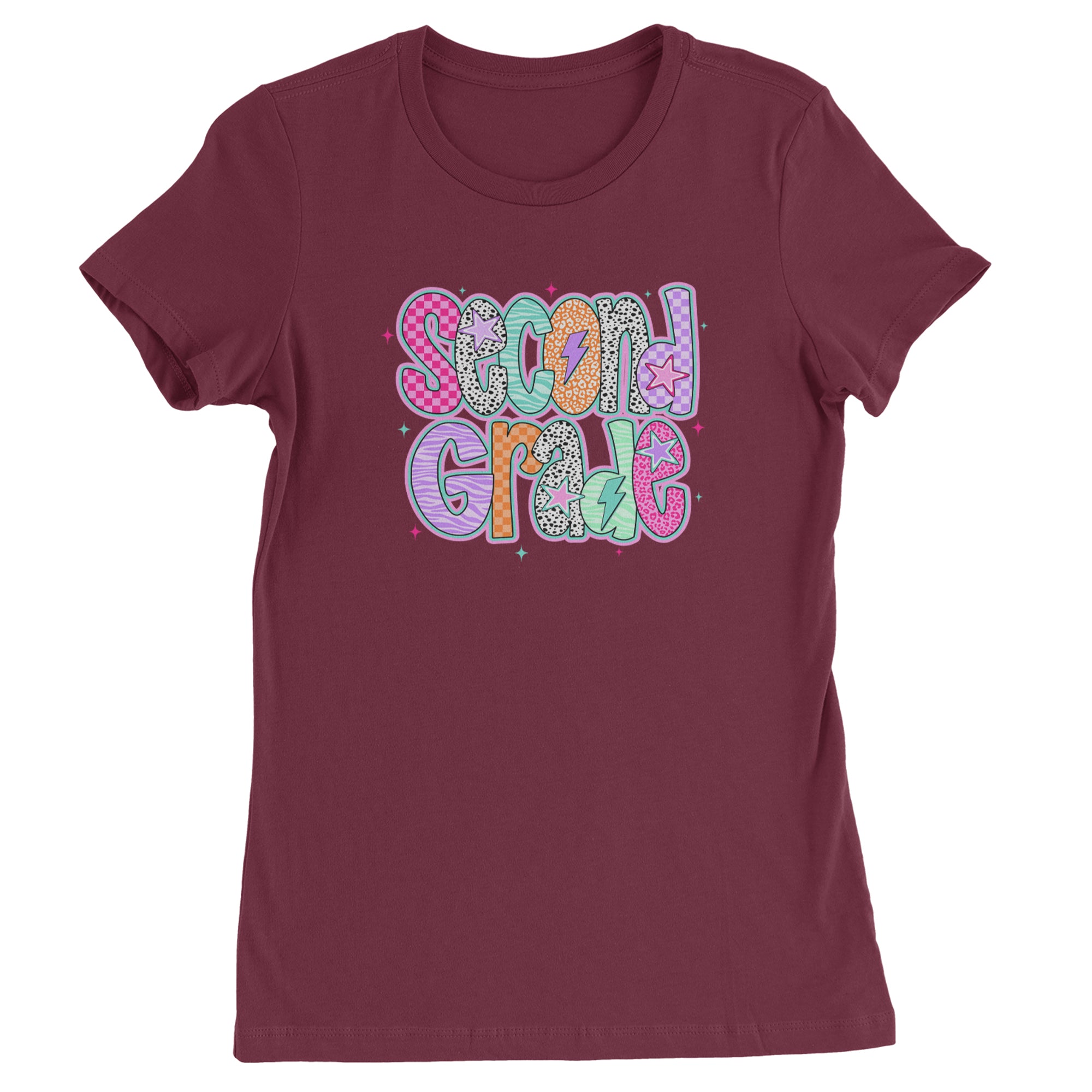 Second Grade Star Colorful Back to School Womens T-shirt Maroon