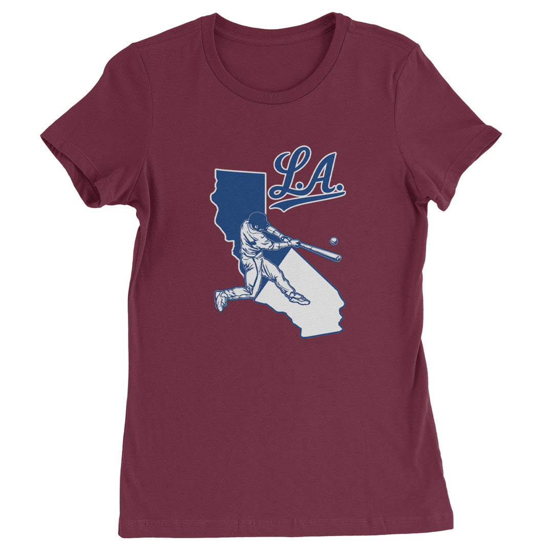 Los Angeles Baseball Batter Up Womens T-shirt Maroon