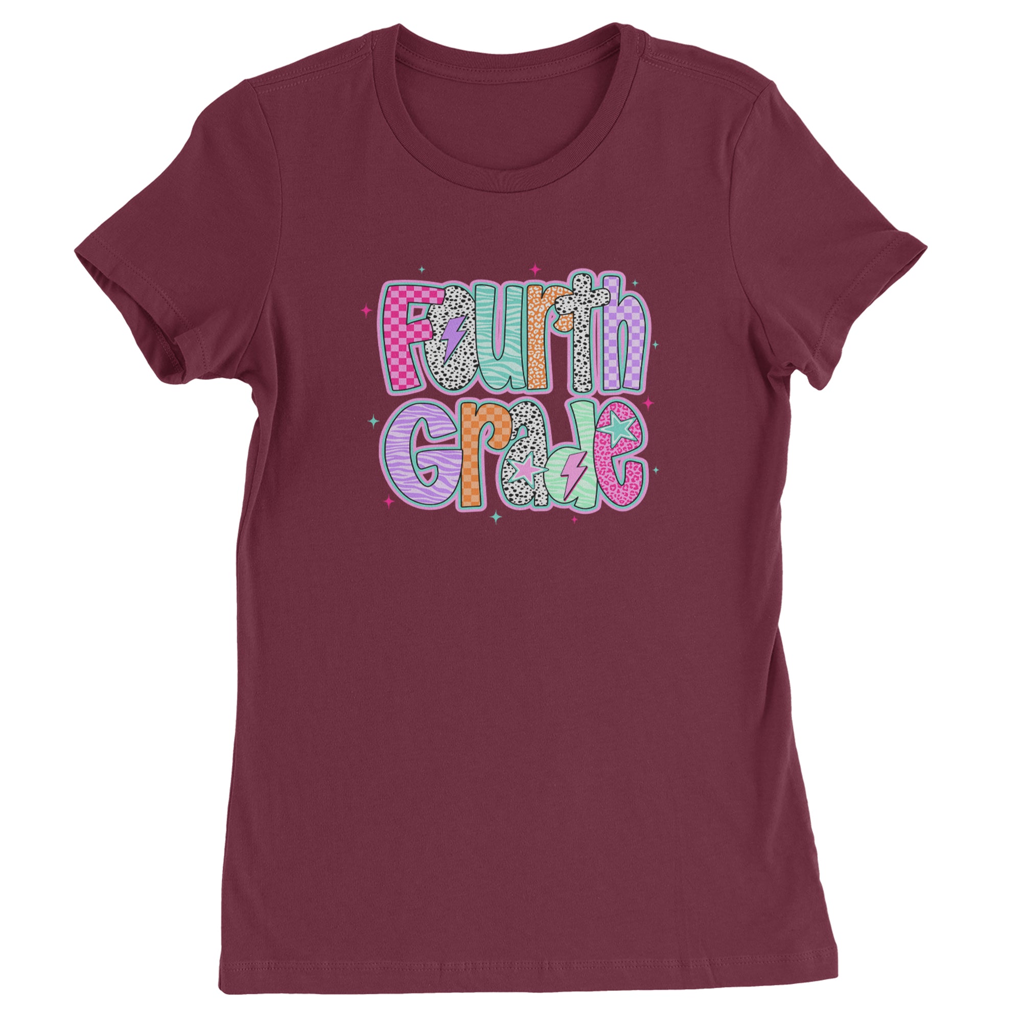 Fourth Grade Fierce Colorful Back to School Womens T-shirt Maroon