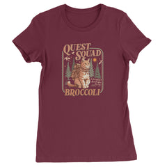 Quest Squad Broccoli Cat Fantasy Reader  Womens T-shirt Maroon
