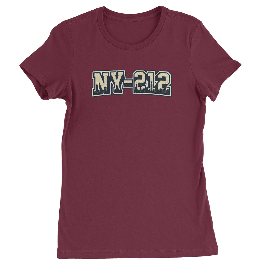 New York City 212 Area Code Skyline  Womens T-shirt Maroon