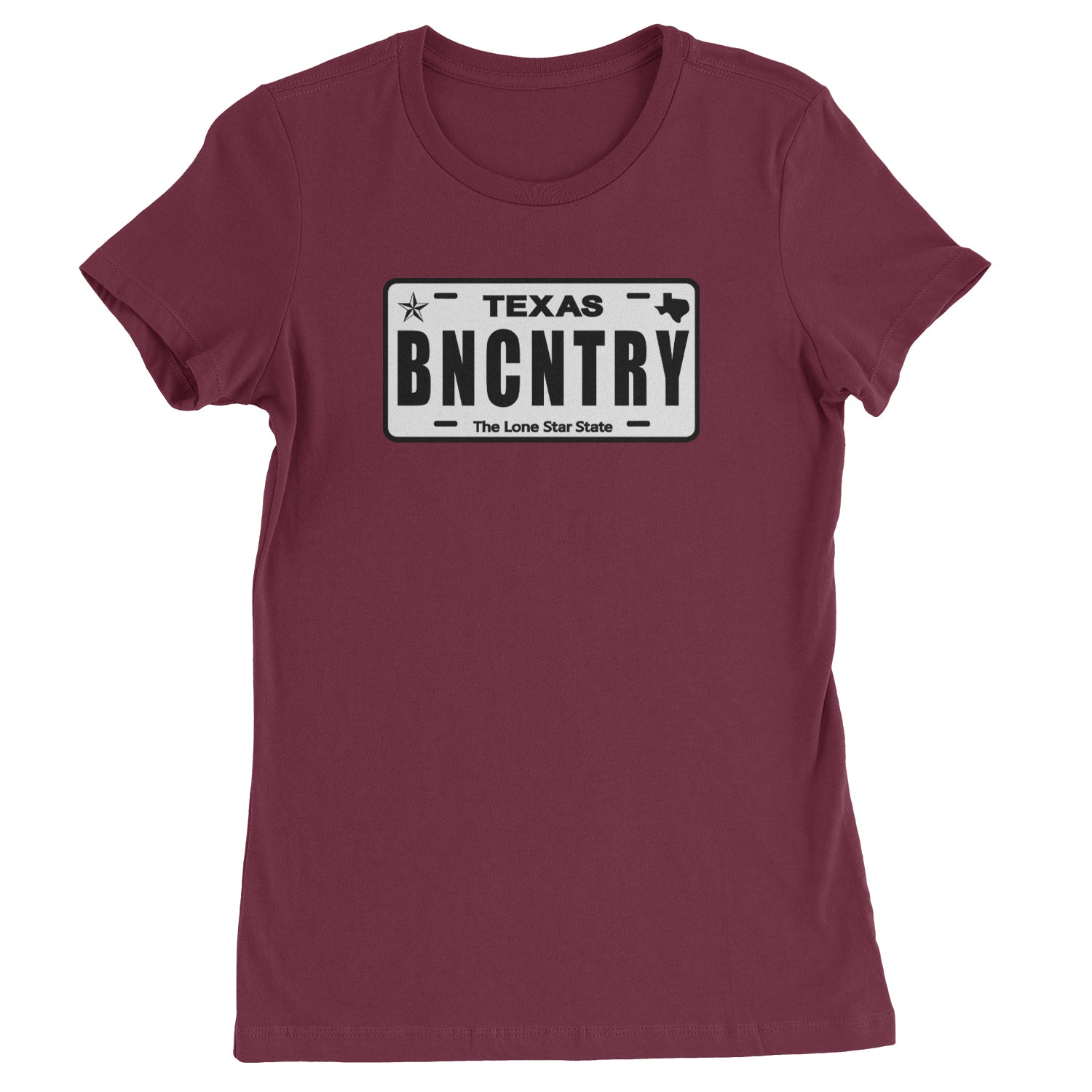 Texas License Plate BNCNTRY  Womens T-shirt Maroon