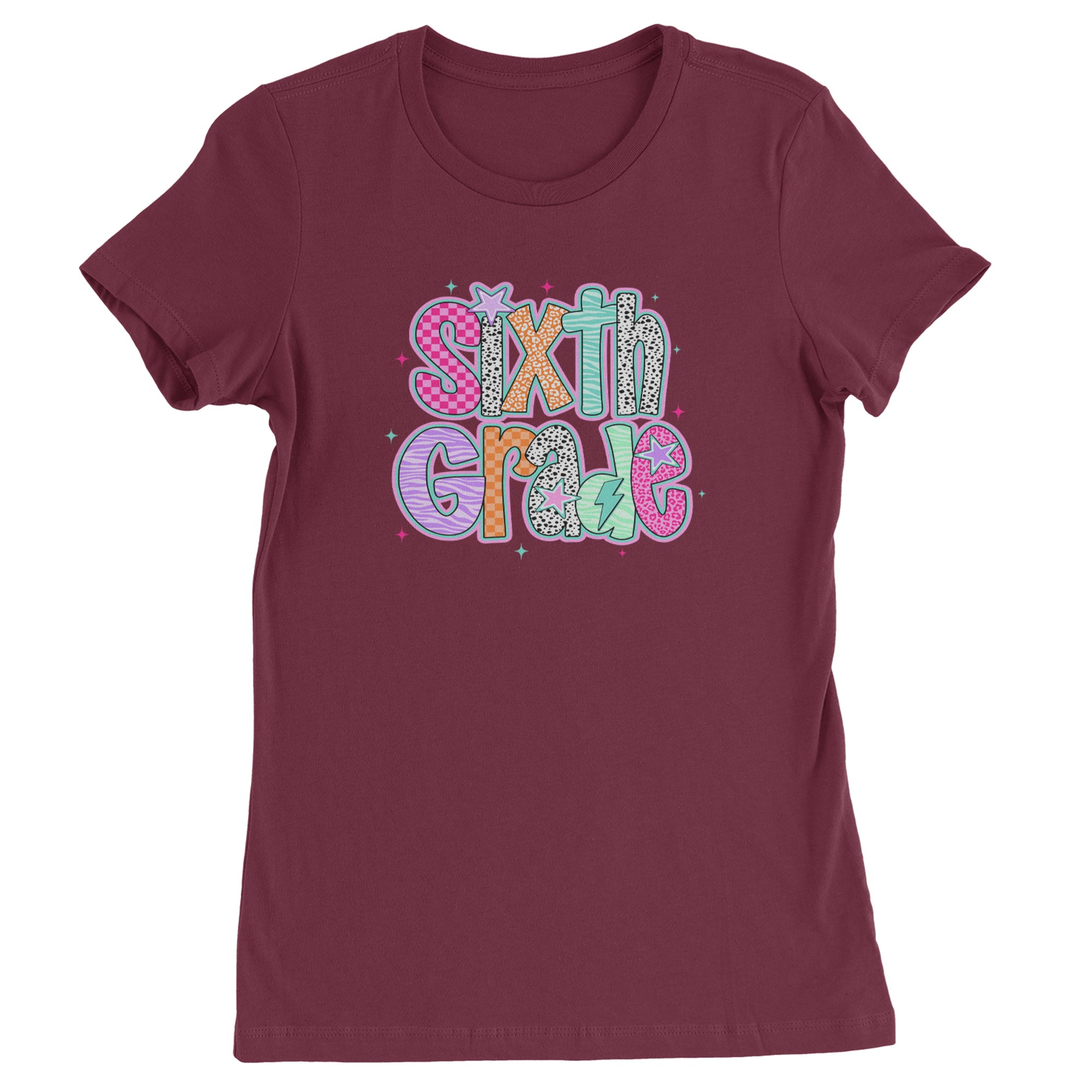Sixth Grade Colorful Back to School Womens T-shirt Maroon