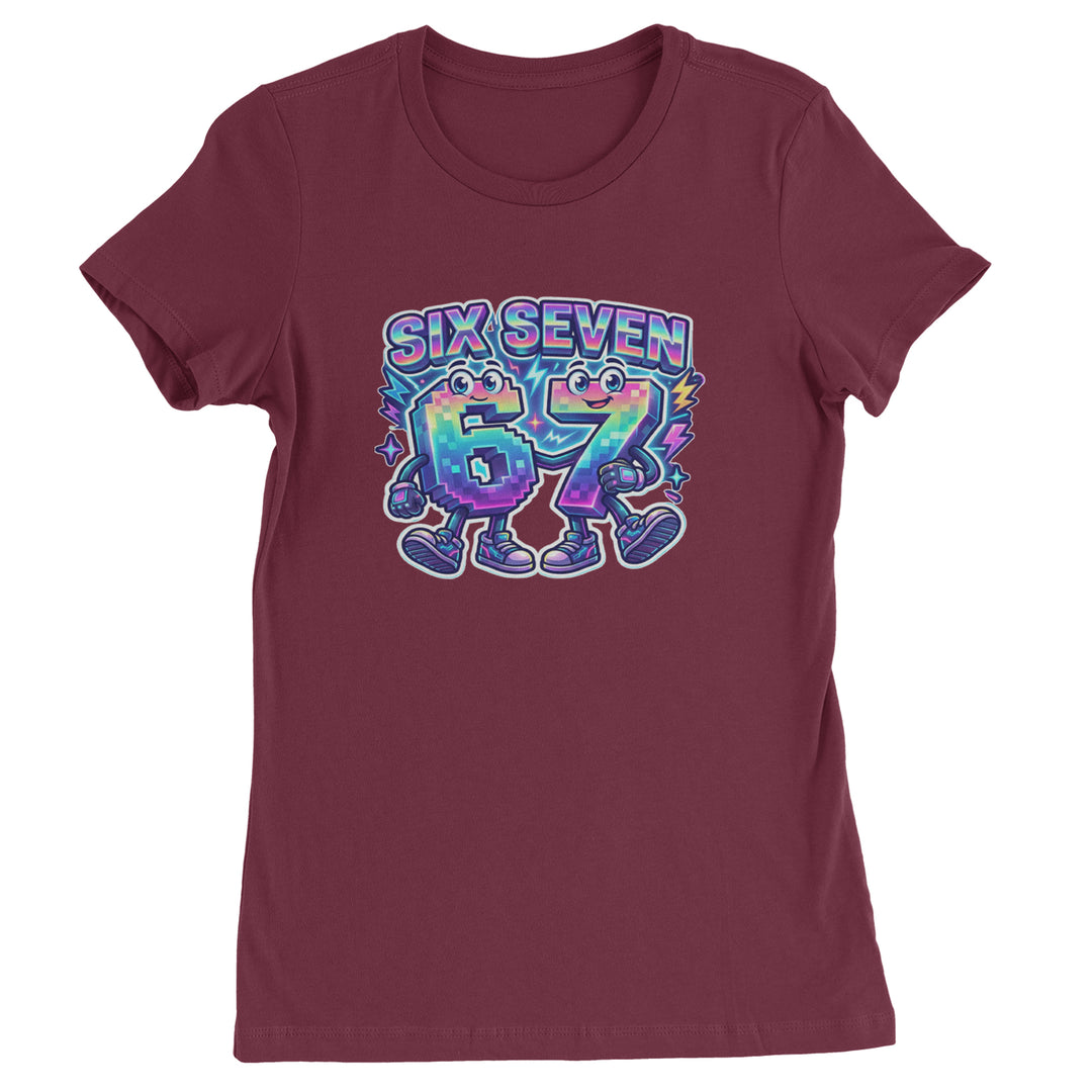 Six Seven 67 Retro Pixel Buddies Womens T-shirt Maroon