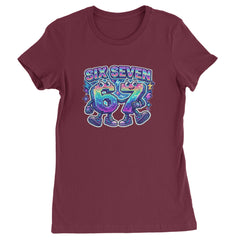Six Seven 67 Retro Pixel Buddies Womens T-shirt Maroon