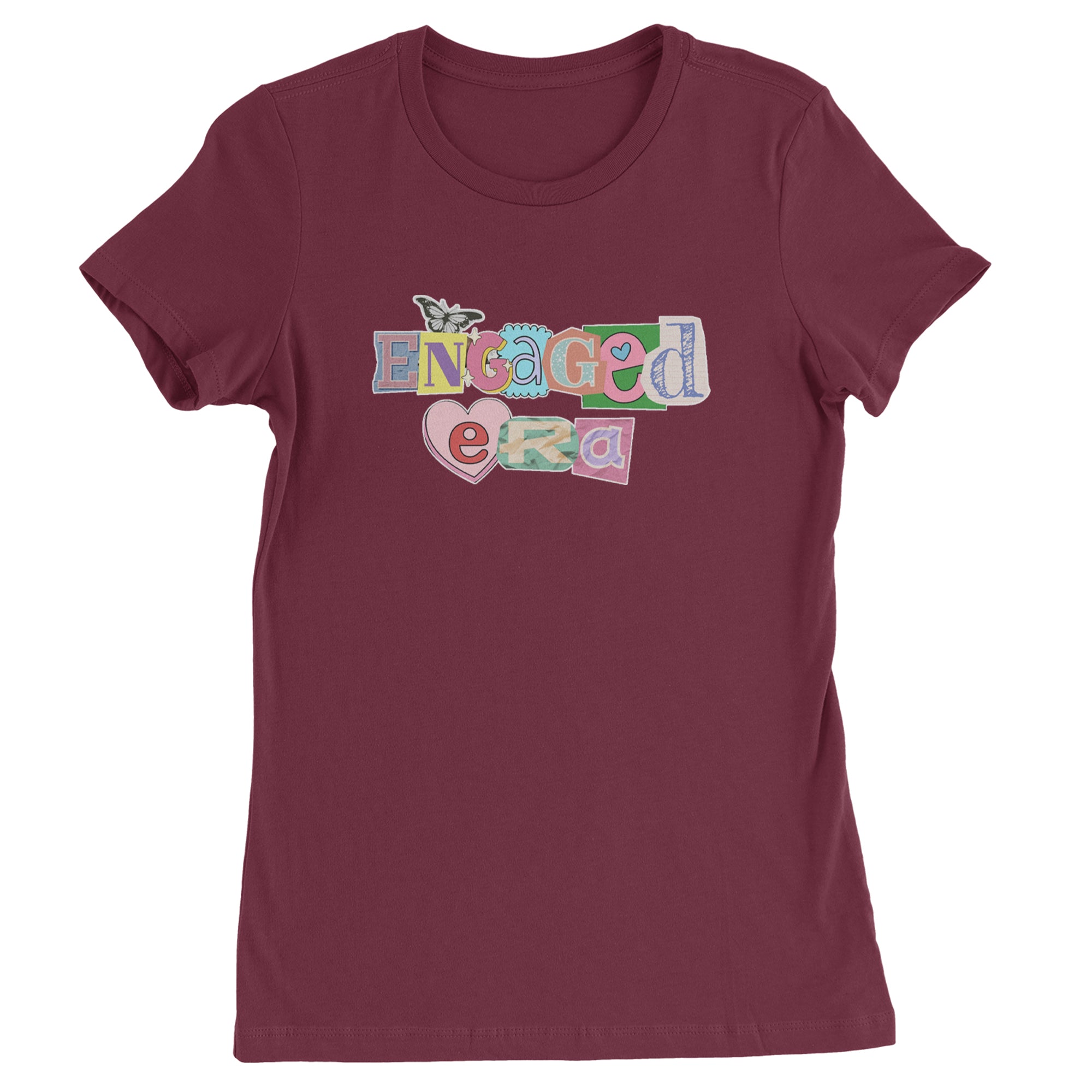 Engaged Era Aesthetic Retro Collage Design Womens T-shirt Maroon