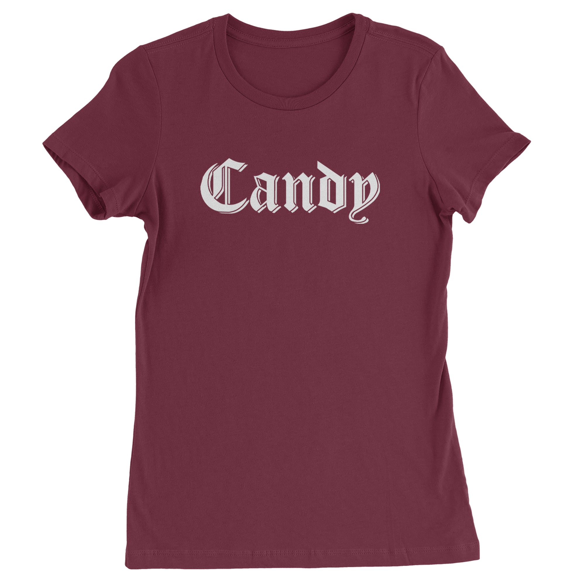 Candy Gothic Lettering Womens T-shirt Maroon