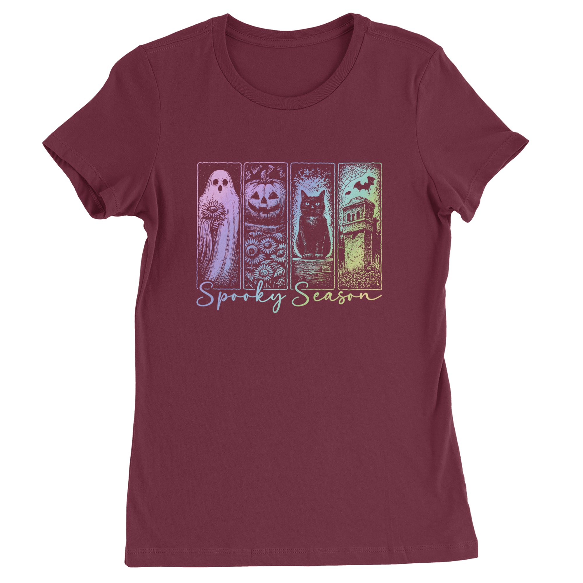 Spooky Season Cute Pastel Halloween Design Womens T-shirt Maroon