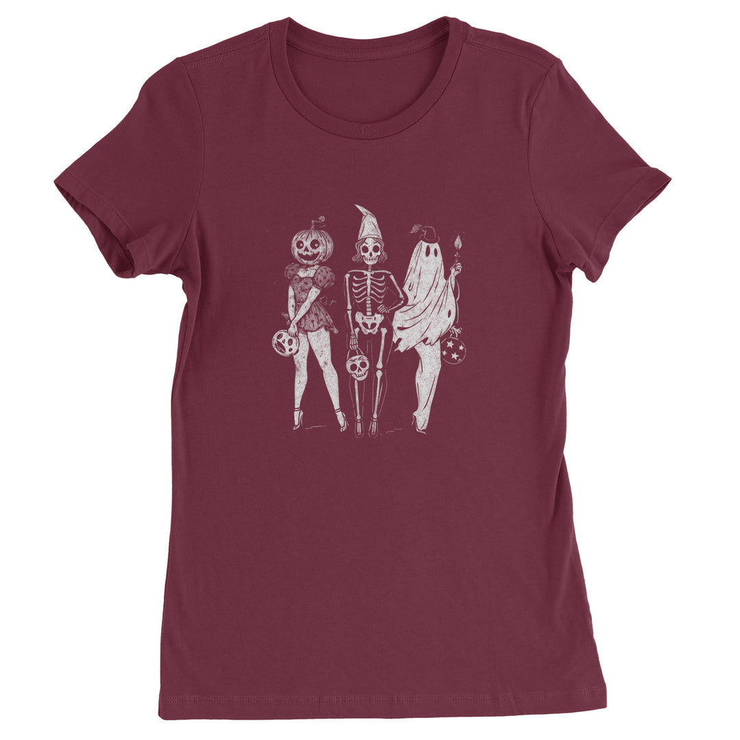 Vintage Spooky Squad Pinup Halloween Design Womens T-shirt Maroon