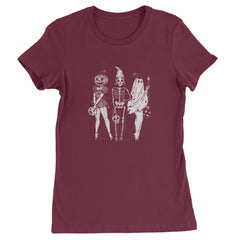 Vintage Spooky Squad Pinup Halloween Design Womens T-shirt Maroon