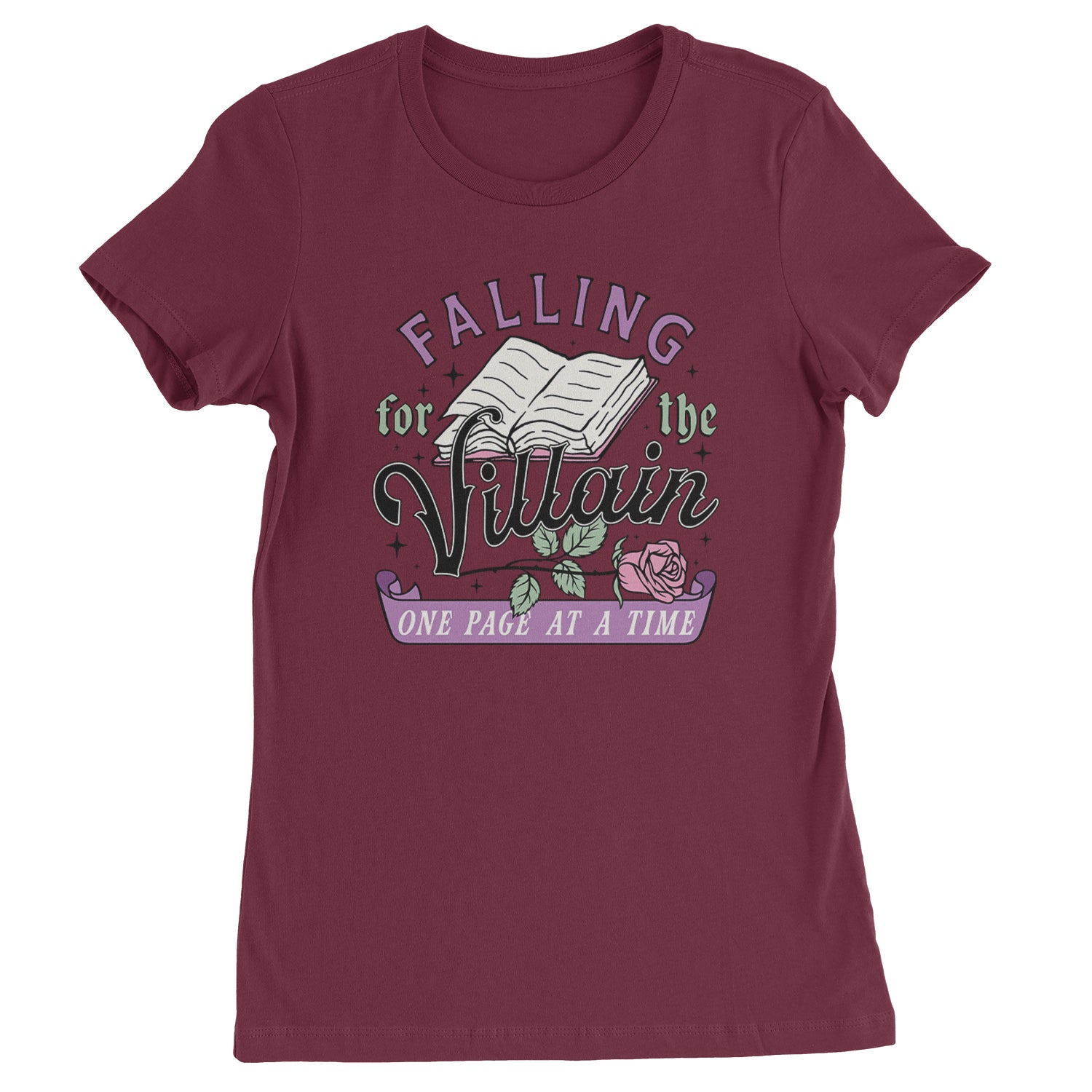 Falling For The Villain One Page At A Time  Womens T-shirt Maroon