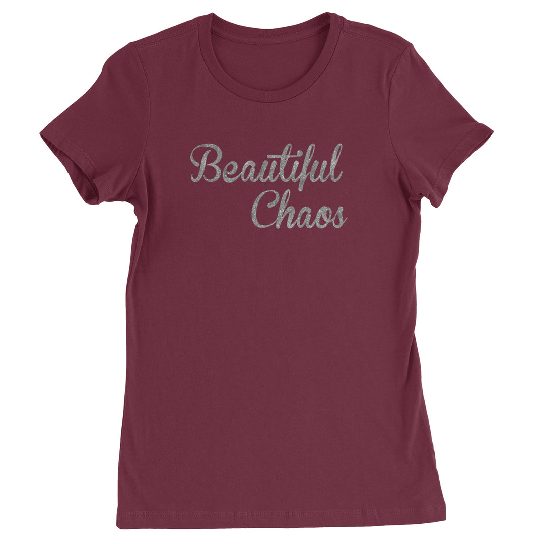 Beautiful Chaos Glitter Music Festival Womens T-shirt Maroon