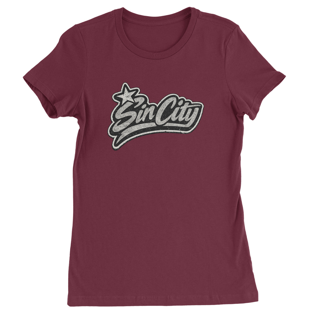 Sin City Vegas Retro Vintage graphic on Women's Heavyweight Cotton T-Shirt in Maroon