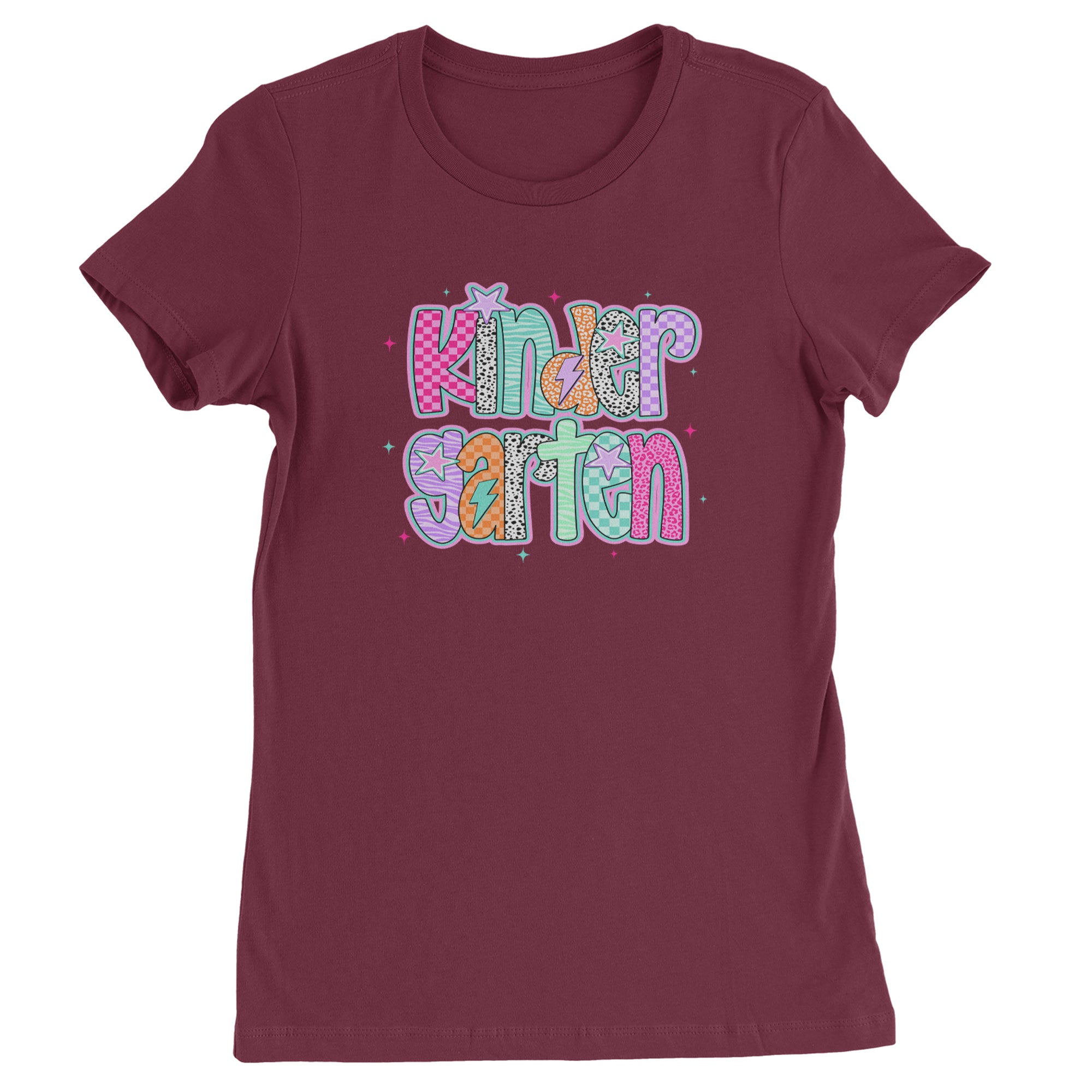 Kindergarten Cutie Colorful Back to School Womens T-shirt Maroon