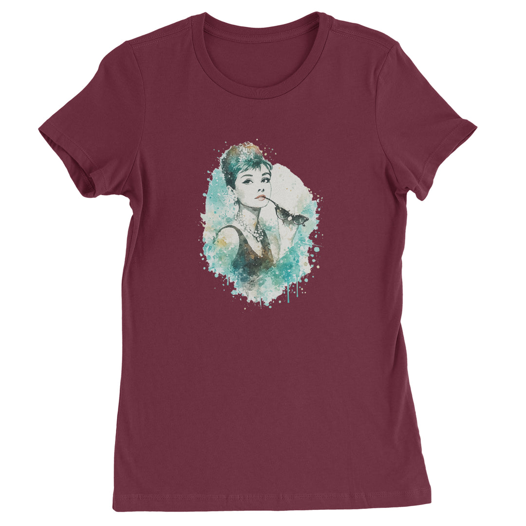 Mrs. Herpburn Iconic Watercolors Womens T-shirt Maroon