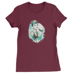 Mrs. Herpburn Iconic Watercolors Womens T-shirt Maroon
