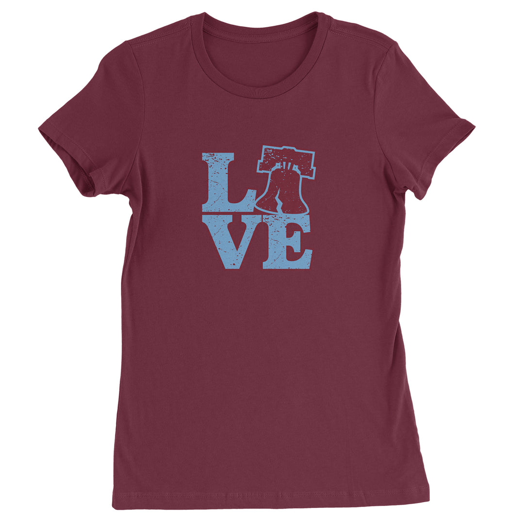 Love Philly Liberty Bell Womens T-shirt Maroon