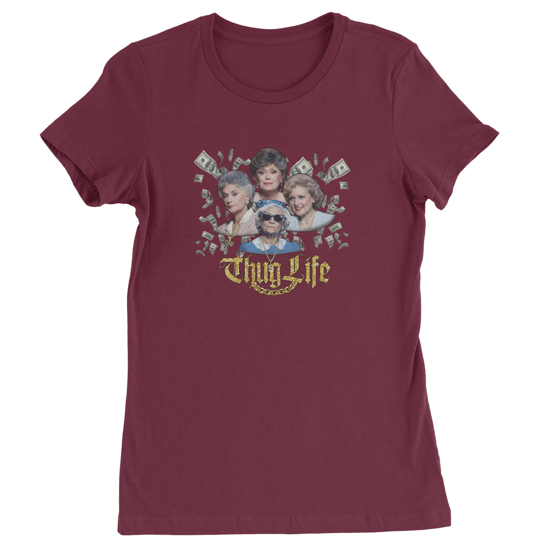 Golden Chain Thug Life Girls Womens T-shirt Maroon