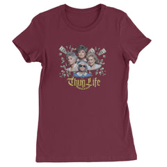 Golden Chain Thug Life Girls Womens T-shirt Maroon