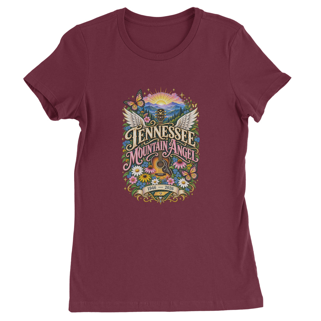 Tennessee Mountain Angel Wings Dolly Womens T-shirt Maroon