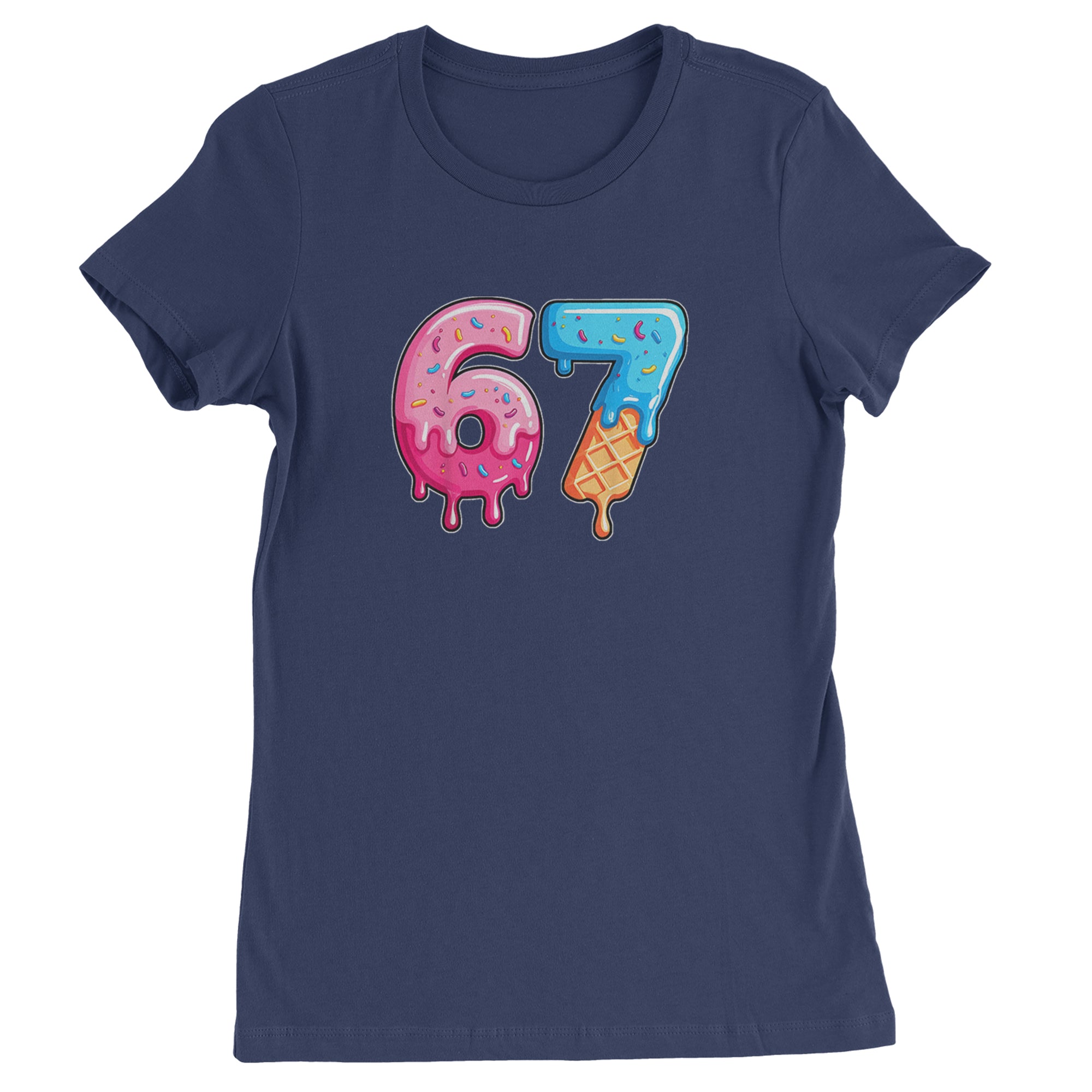 67 Dripping Ice Cream Donut Melt Womens T-shirt Navy Blue