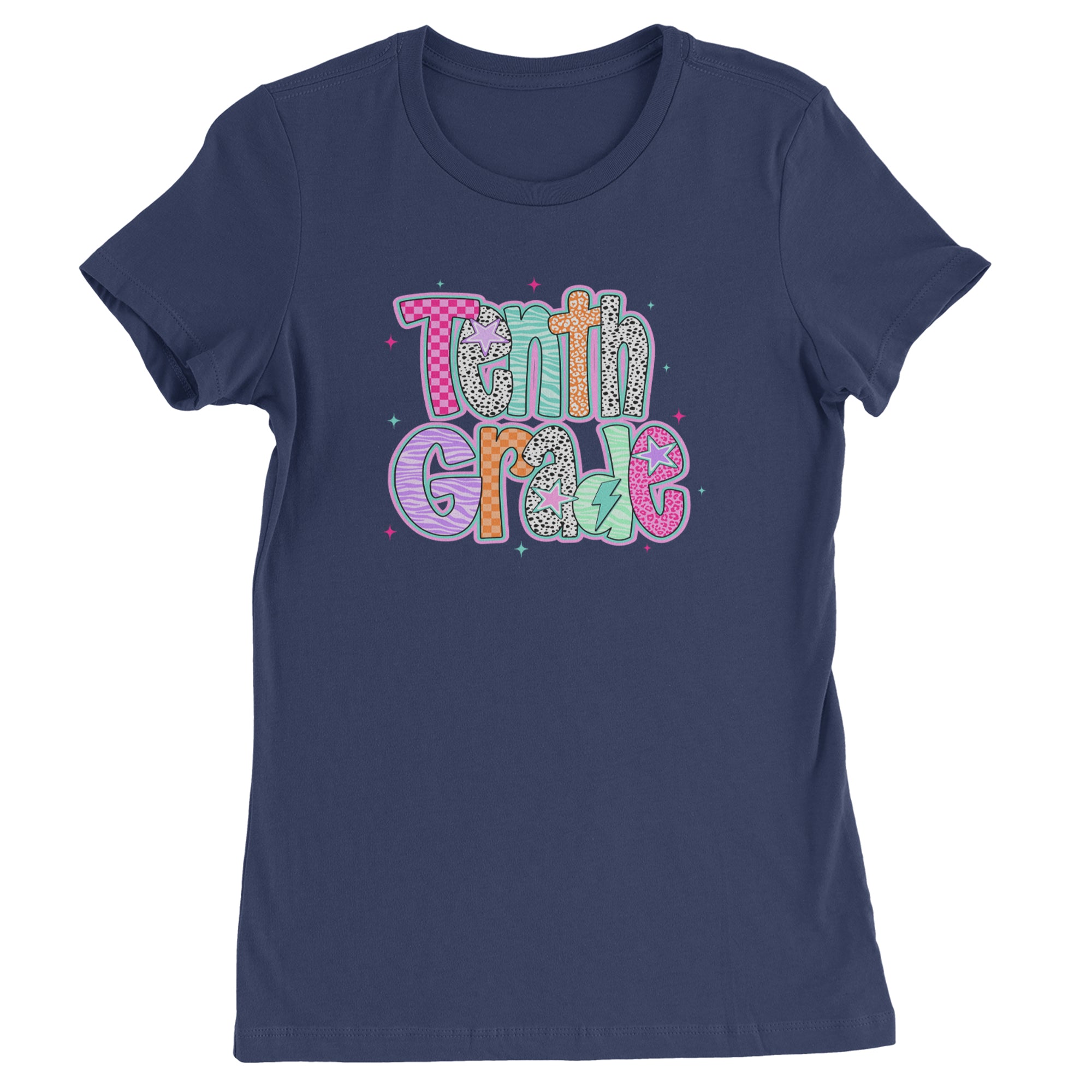 Tenth Grade Trendsetter Colorful Back to School Womens T-shirt Navy Blue