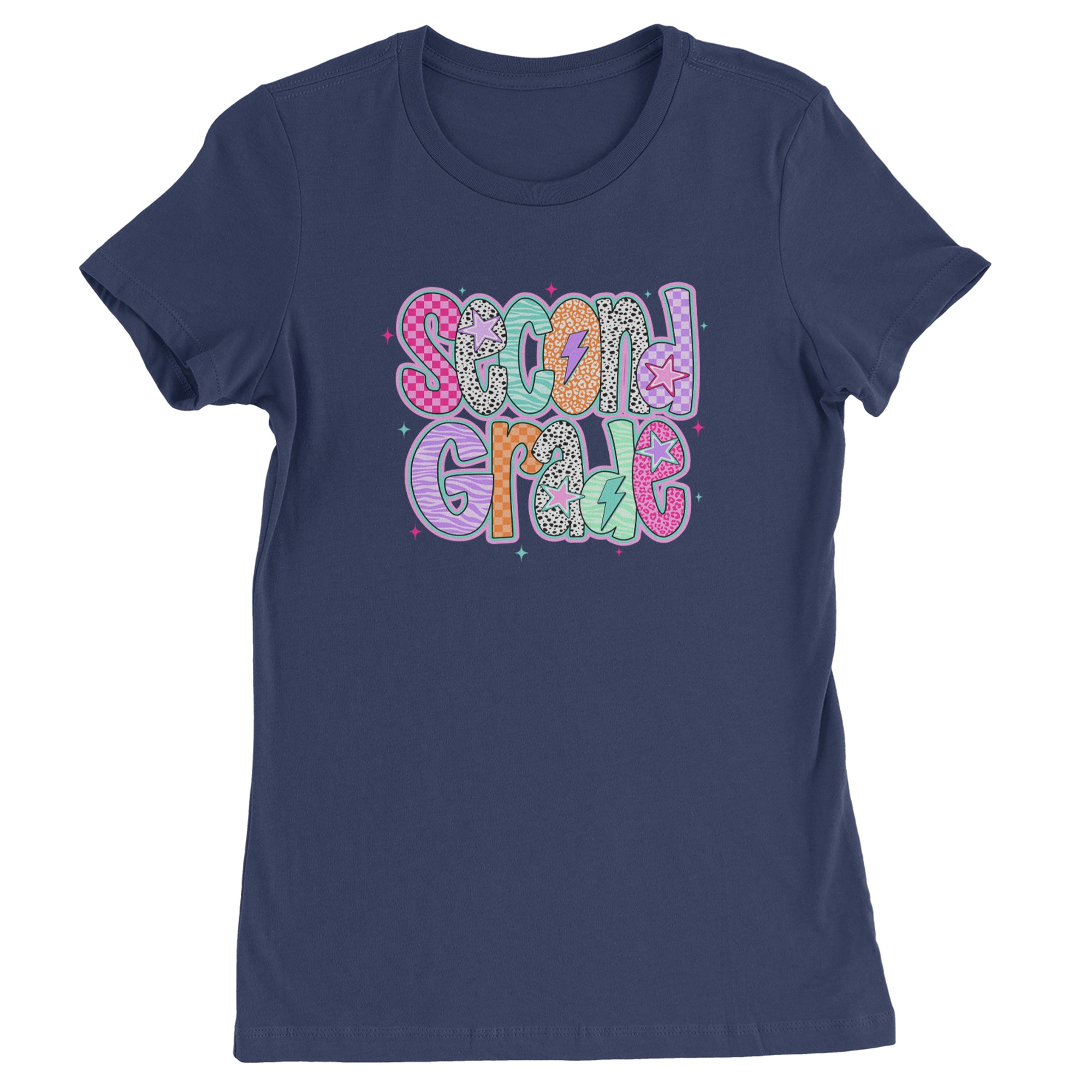 Second Grade Star Colorful Back to School Womens T-shirt Navy Blue