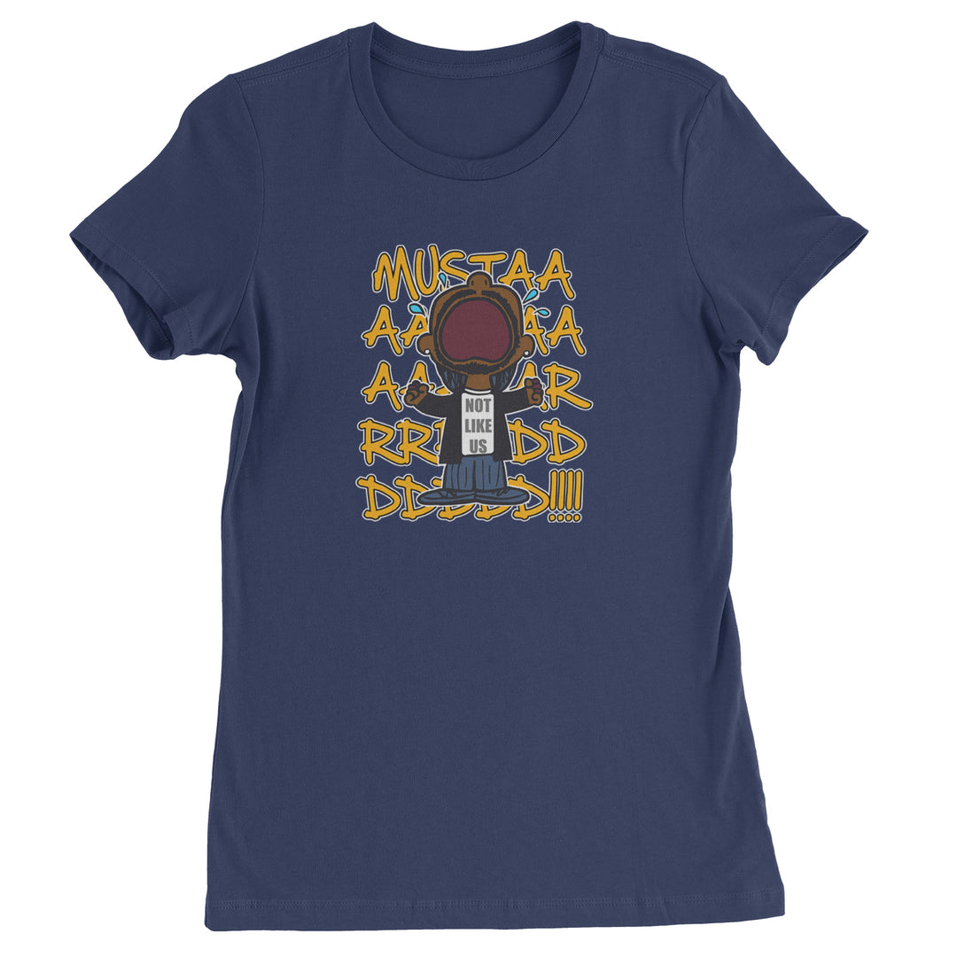 MUSTARD! Not Like Us Tv Off graphic on Women's Heavyweight Cotton T-Shirt in Navy Blue