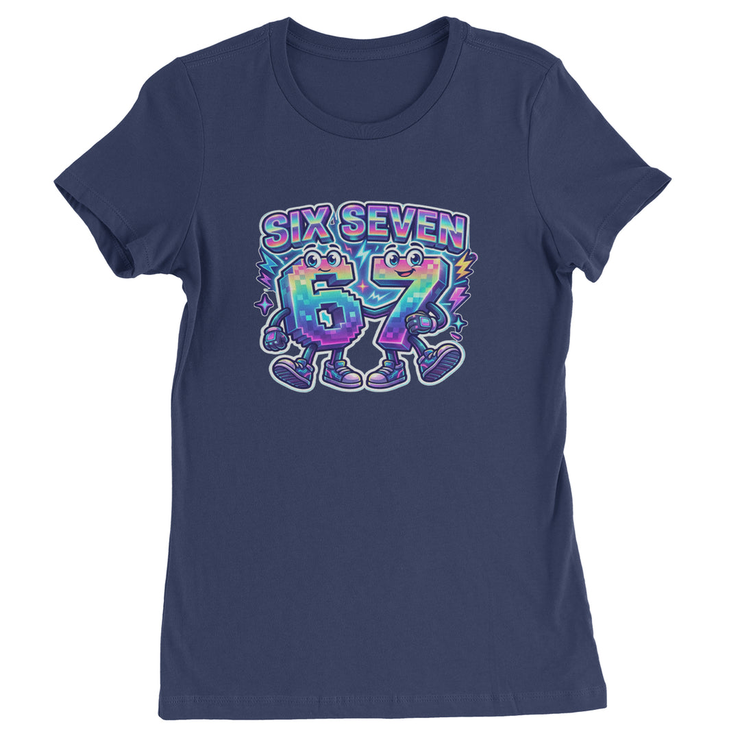 Six Seven 67 Retro Pixel Buddies Womens T-shirt Navy Blue