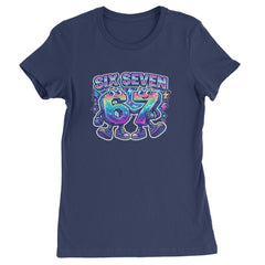 Six Seven 67 Retro Pixel Buddies Womens T-shirt Navy Blue