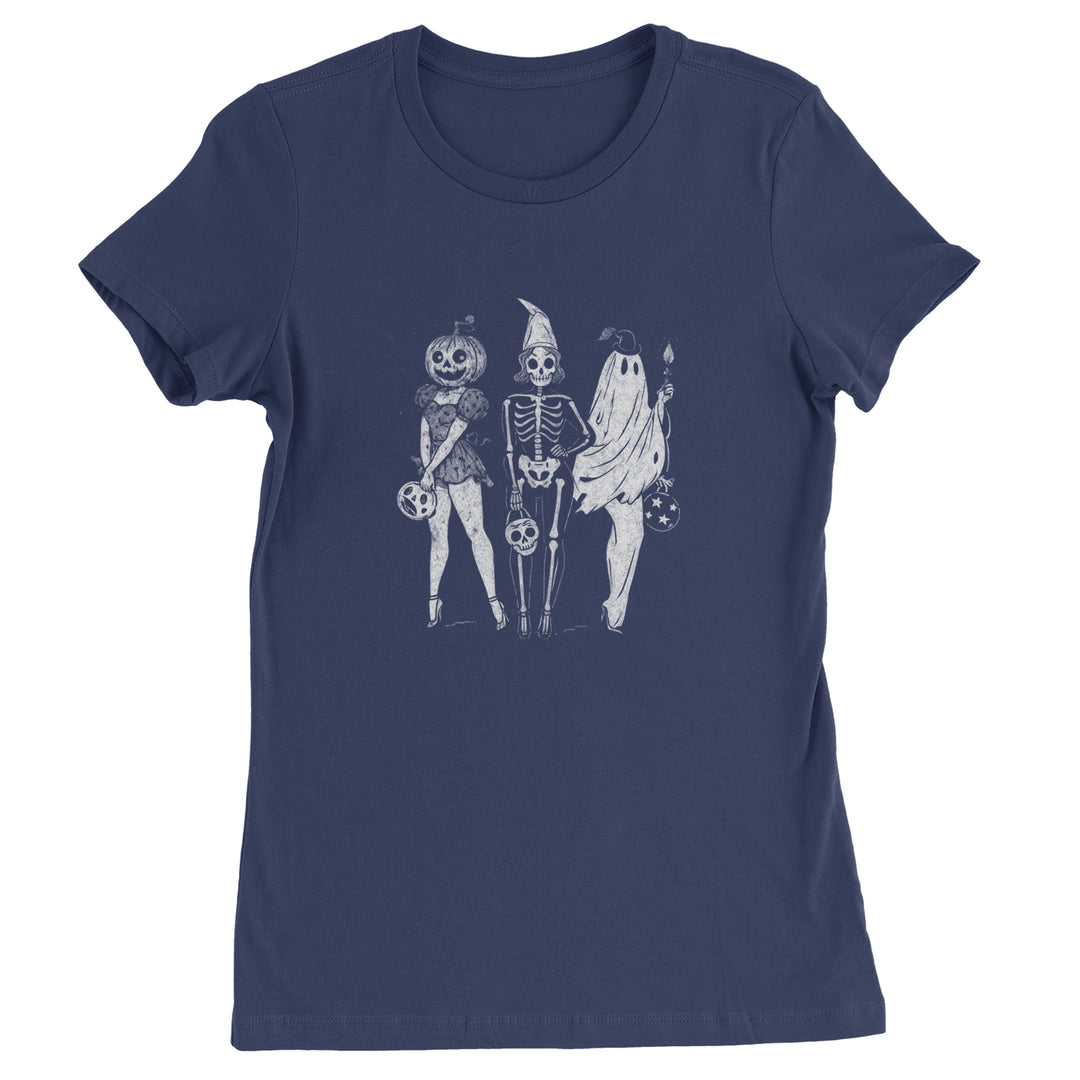 Vintage Spooky Squad Pinup Halloween Design Womens T-shirt Navy Blue