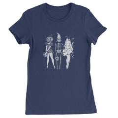 Vintage Spooky Squad Pinup Halloween Design Womens T-shirt Navy Blue