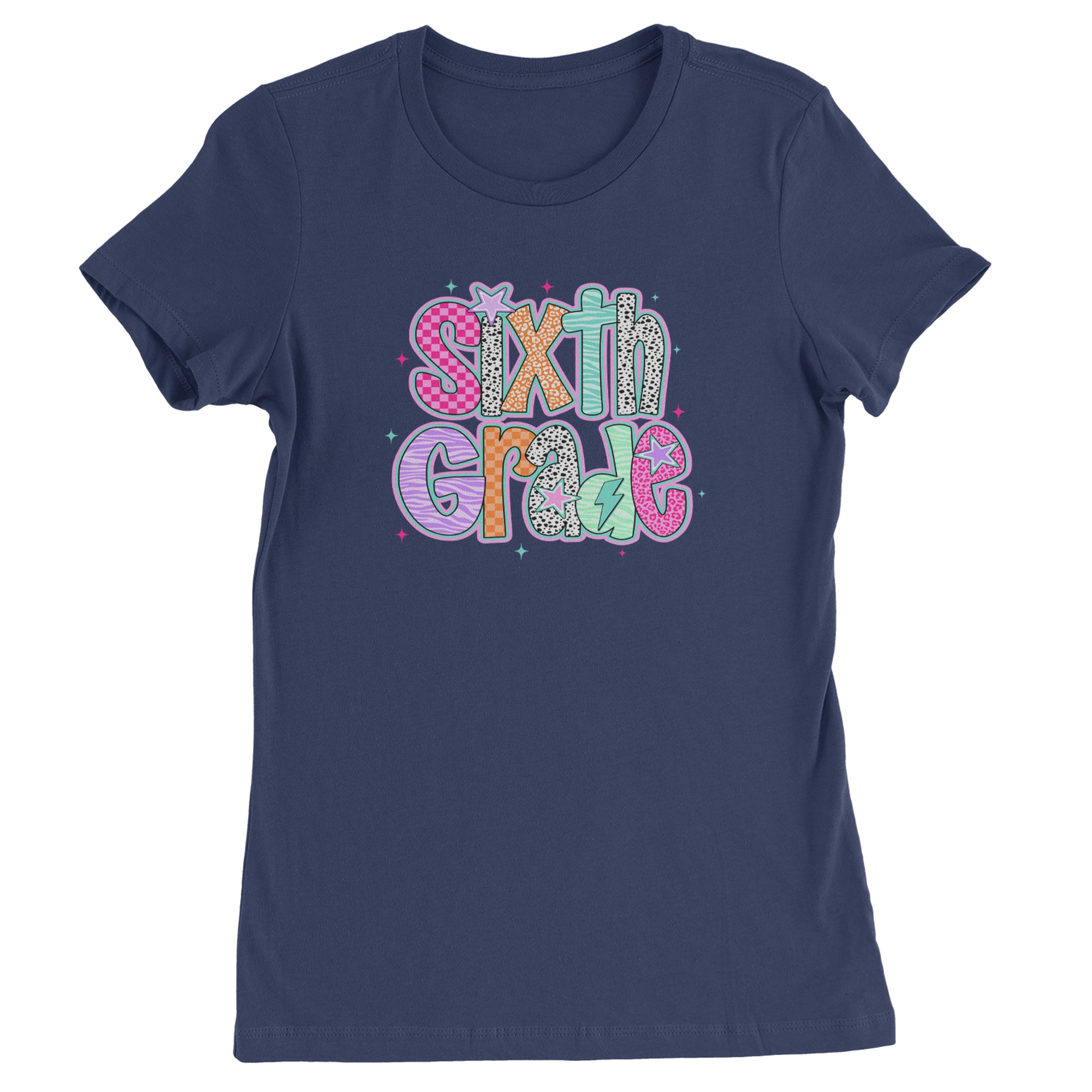 Sixth Grade Colorful Back to School Womens T-shirt Navy Blue