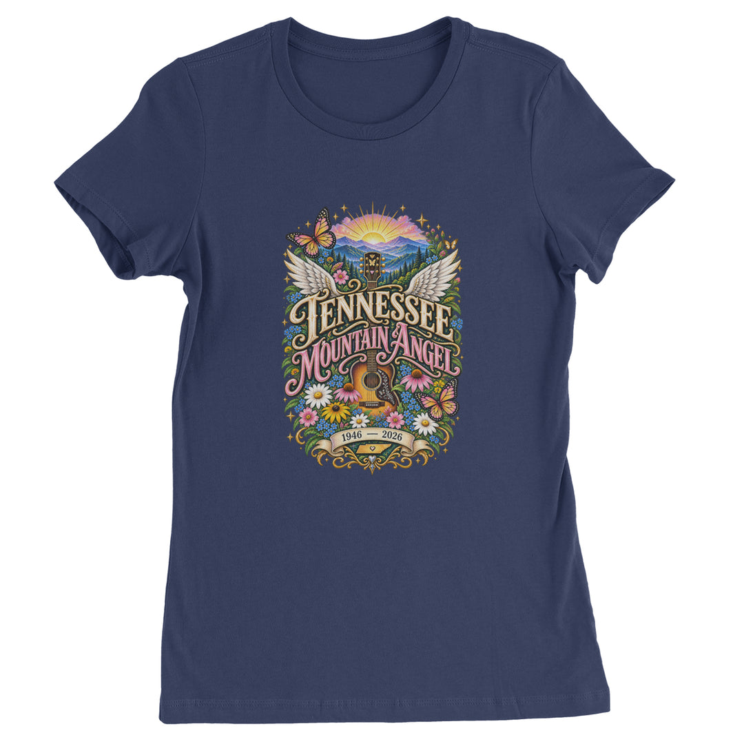Tennessee Mountain Angel Wings Dolly Womens T-shirt Navy Blue