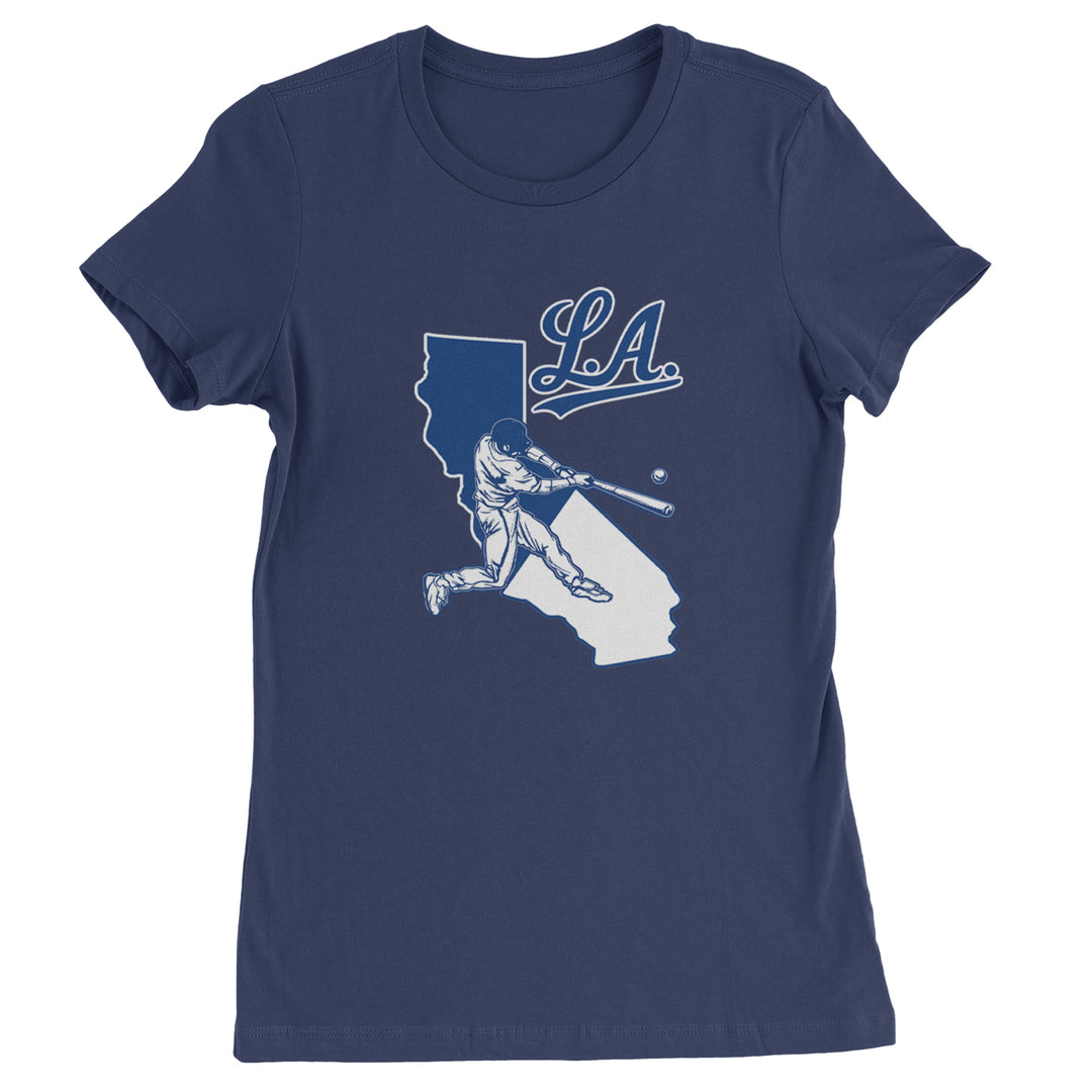Los Angeles Baseball Batter Up Womens T-shirt Navy Blue