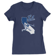 Los Angeles Baseball Batter Up Womens T-shirt Navy Blue