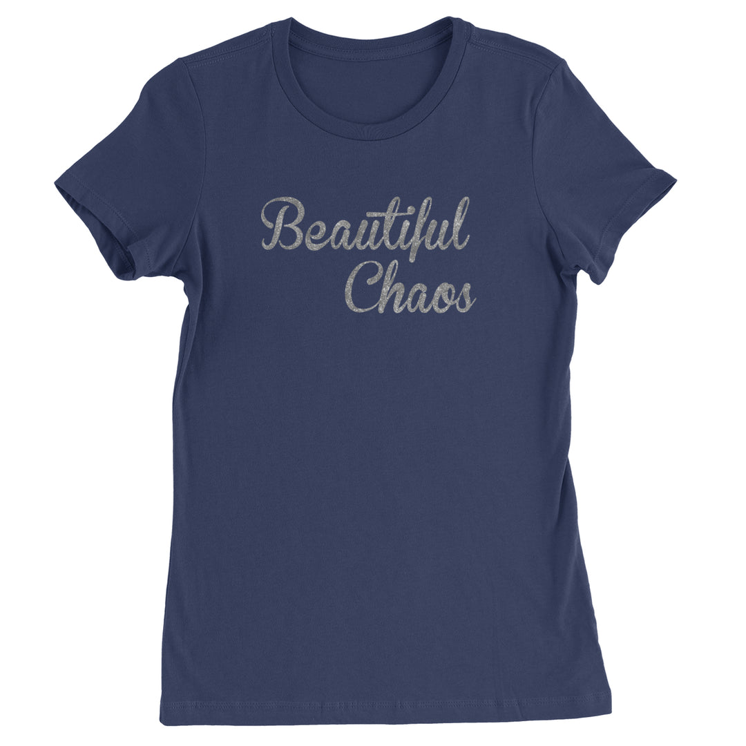 Beautiful Chaos Glitter Music Festival Womens T-shirt Navy Blue