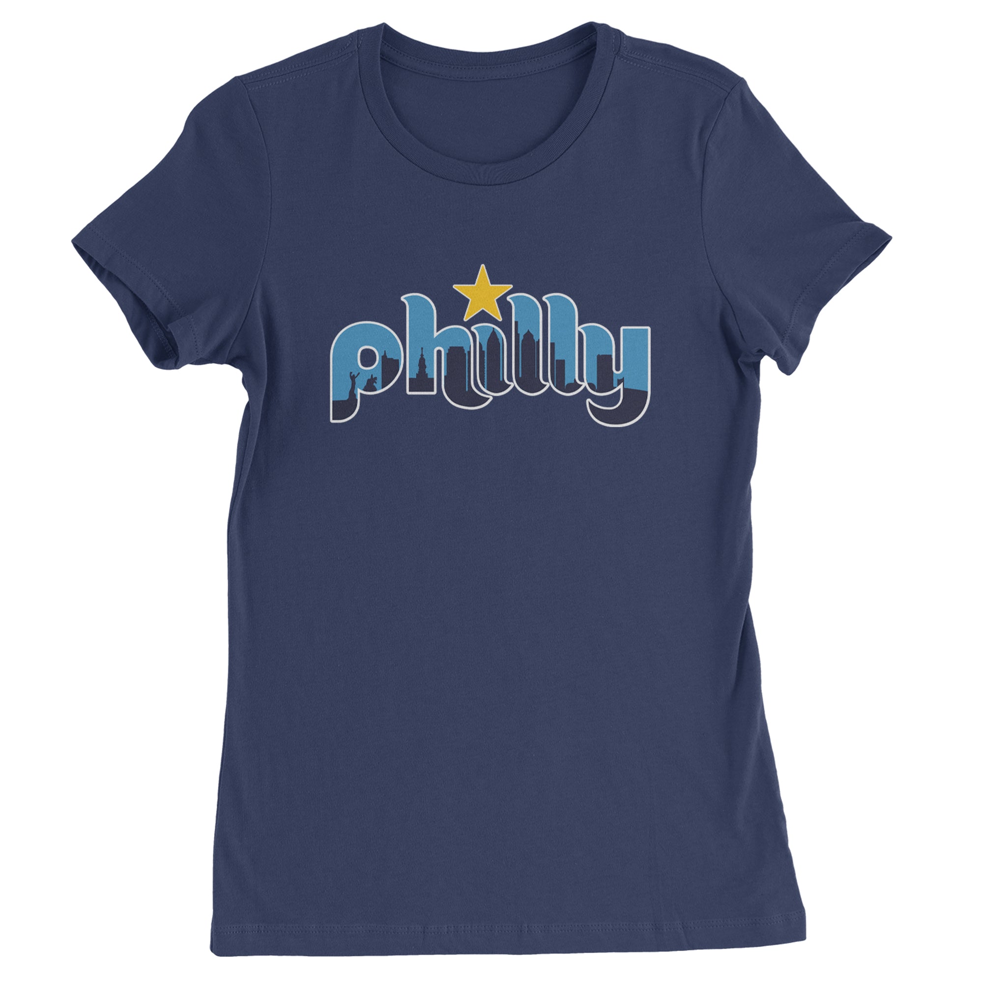 Skyline Philly Philadelphia Womens T-shirt Navy Blue