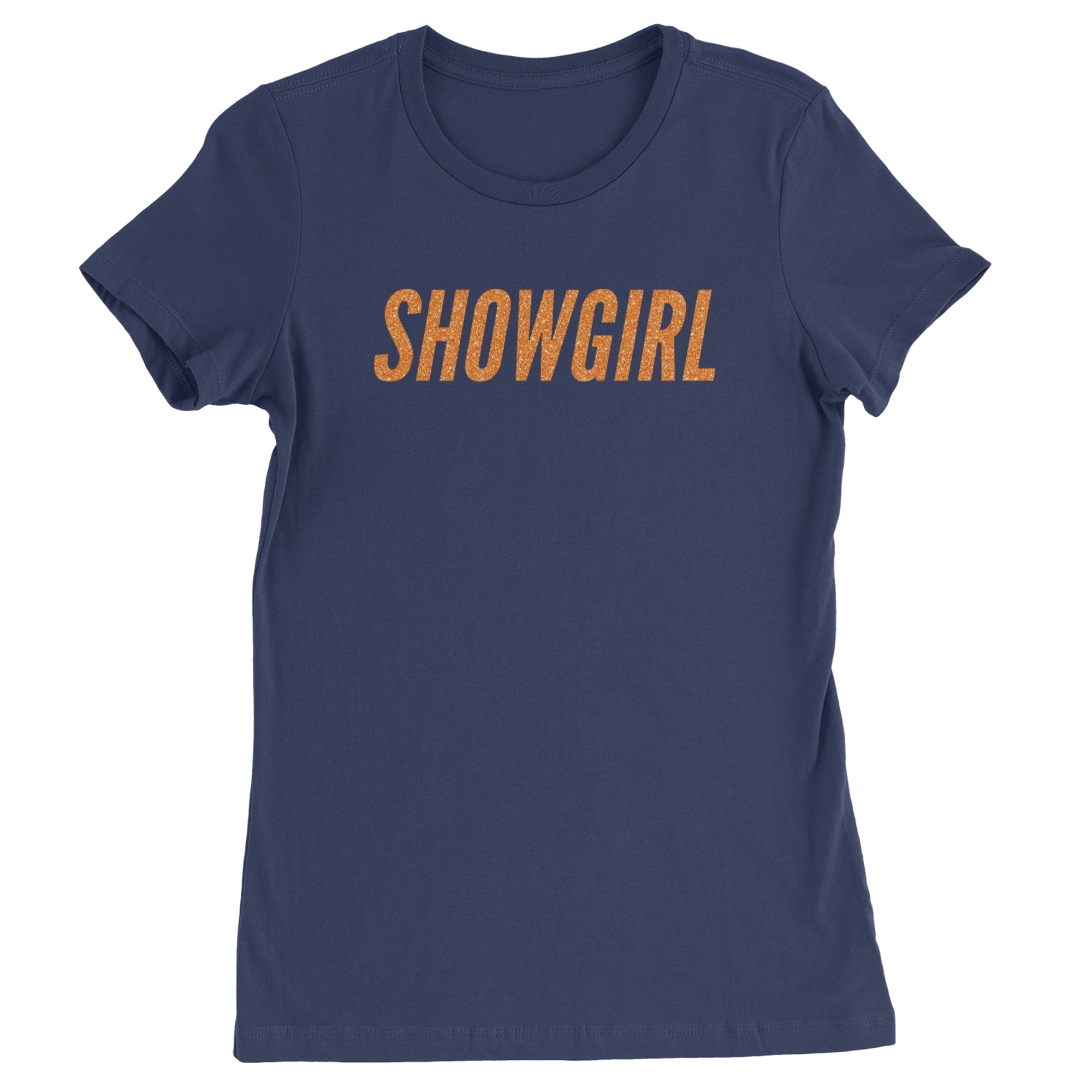 Showgirl Orange Glitter Womens T-shirt Navy Blue