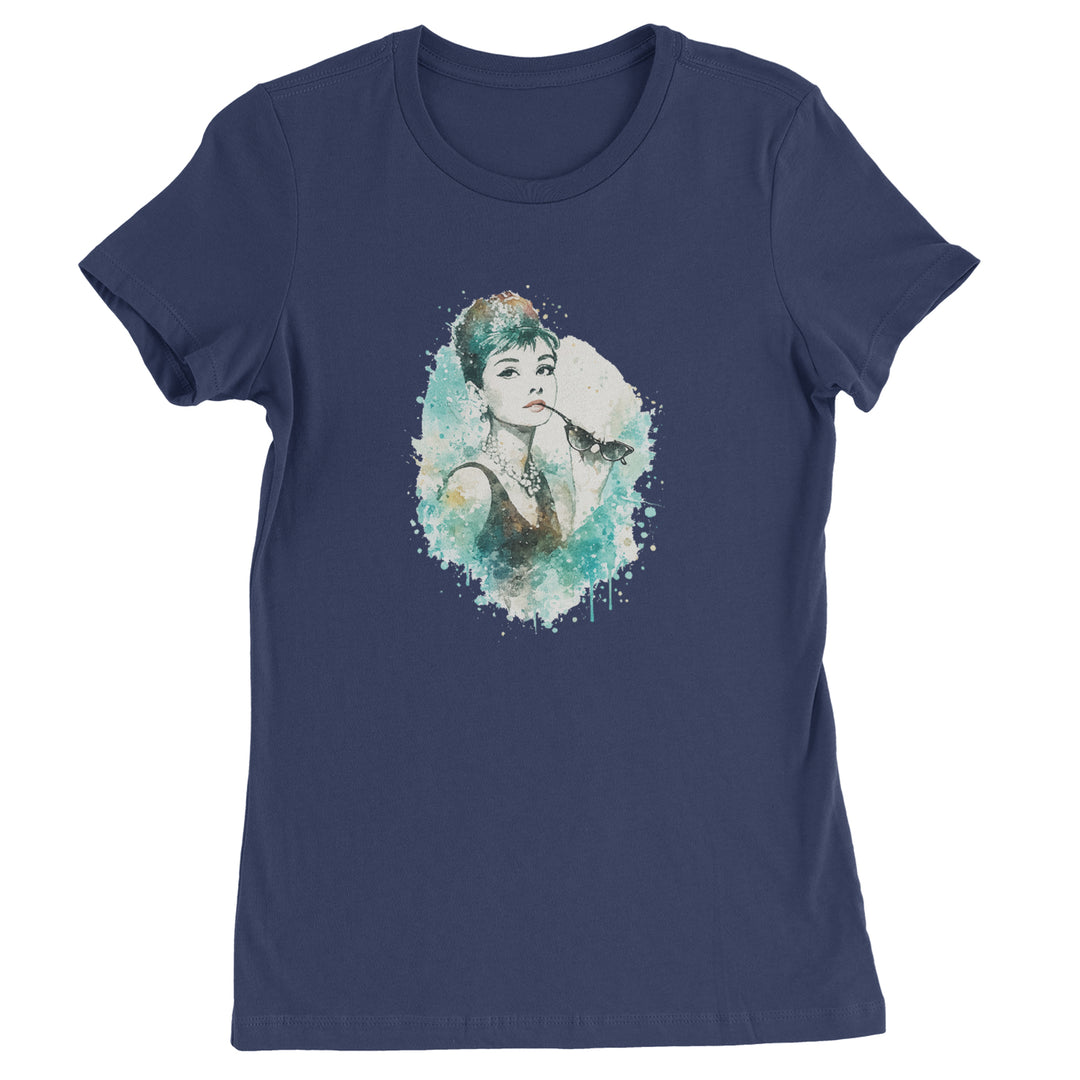 Mrs. Herpburn Iconic Watercolors Womens T-shirt Navy Blue