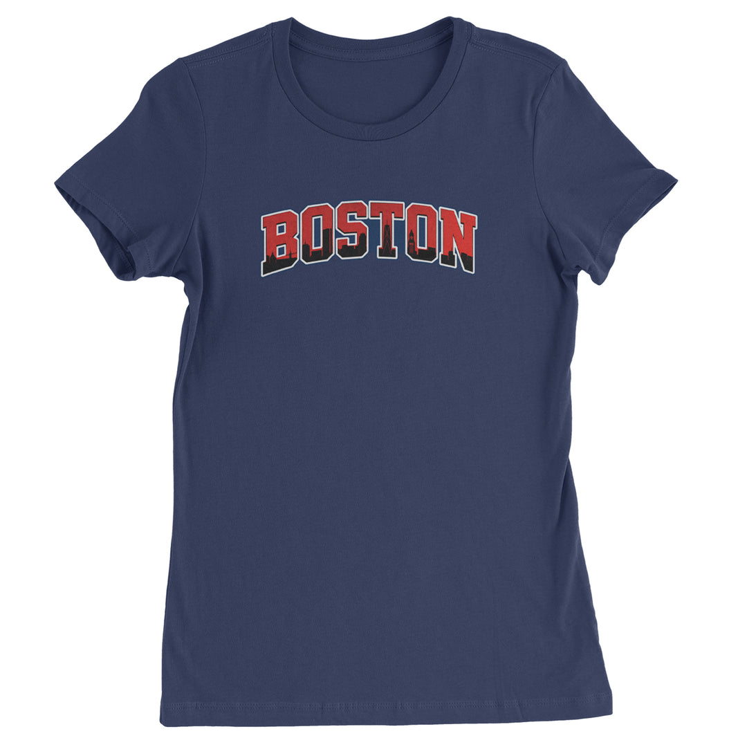 Boston City Pride Skyline Womens T-shirt Navy Blue