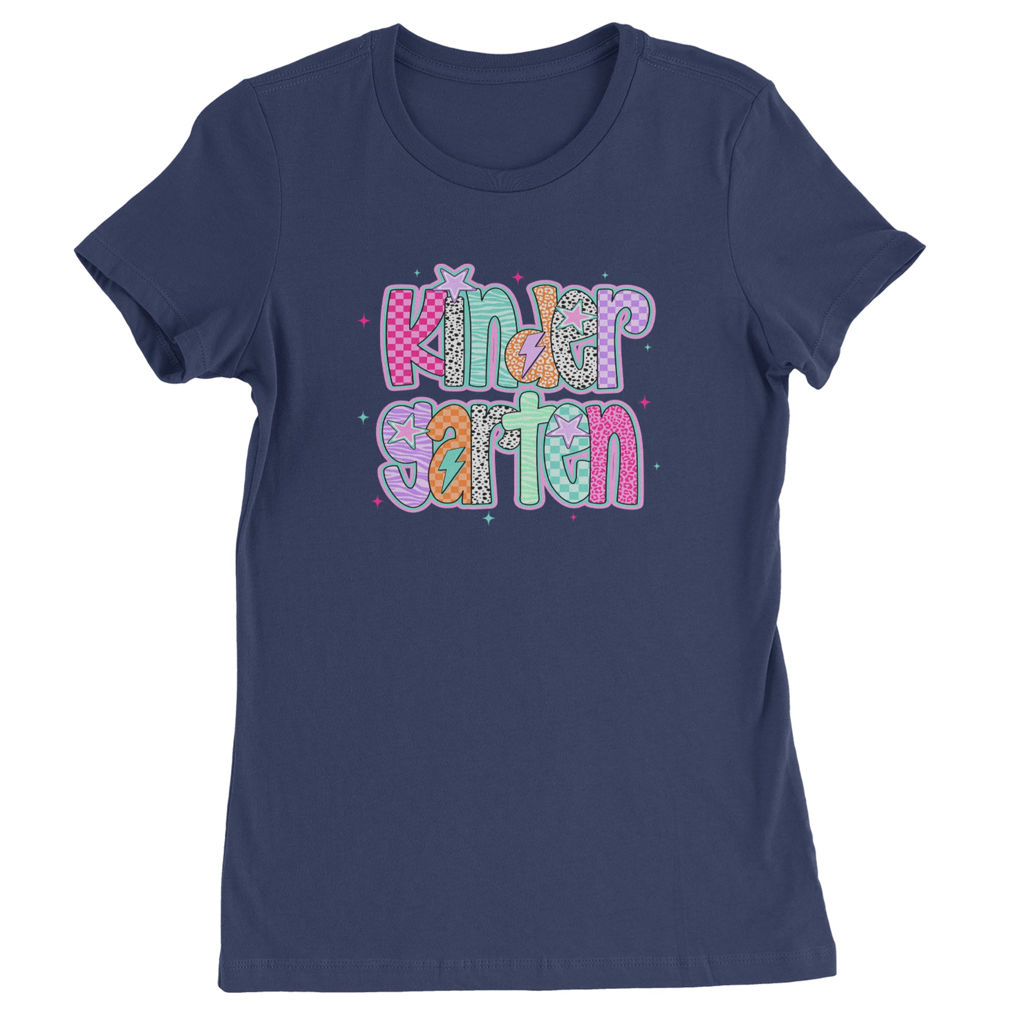 Kindergarten Cutie Colorful Back to School Womens T-shirt Navy Blue