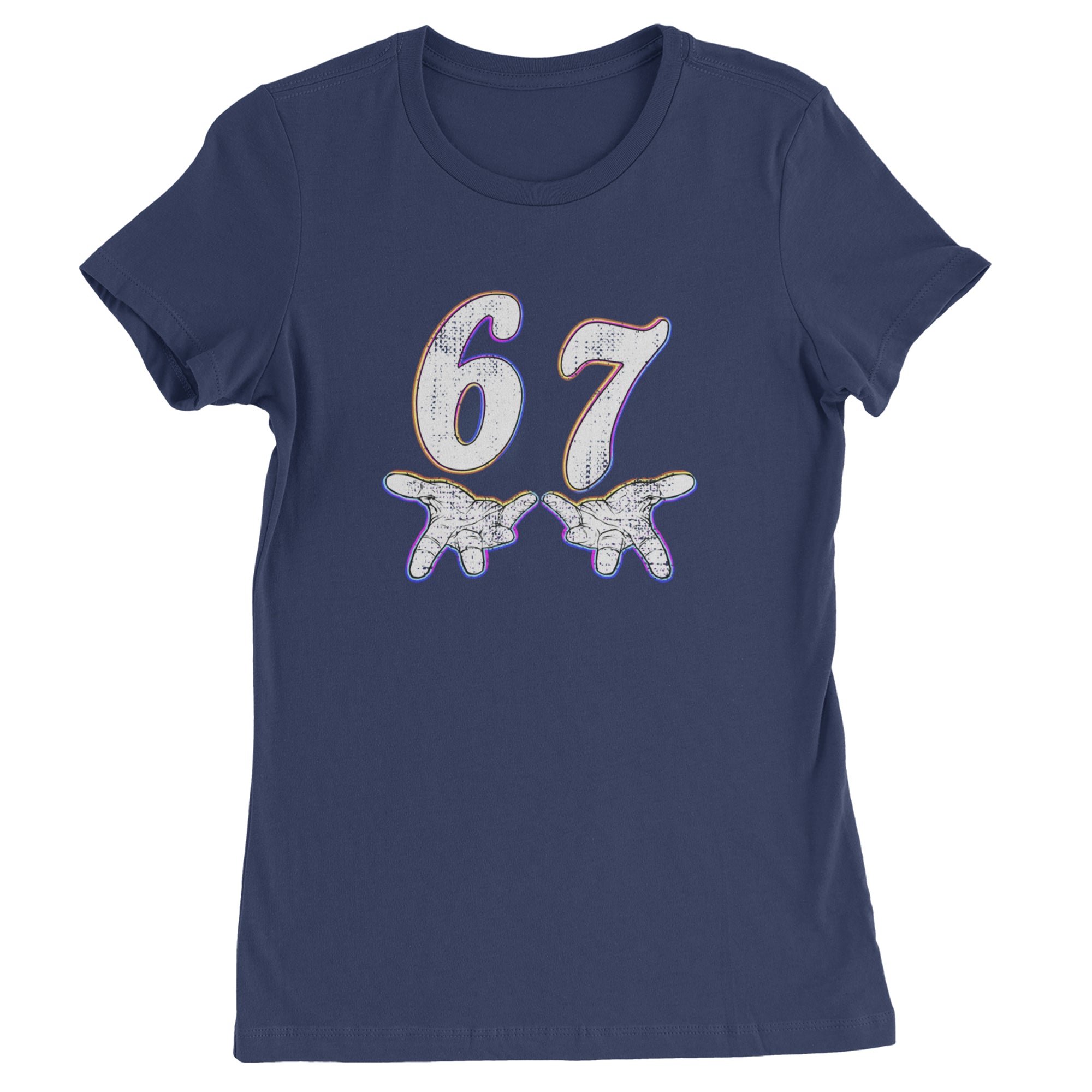 67 Hands Meme Viral Drill Womens T-shirt Navy Blue