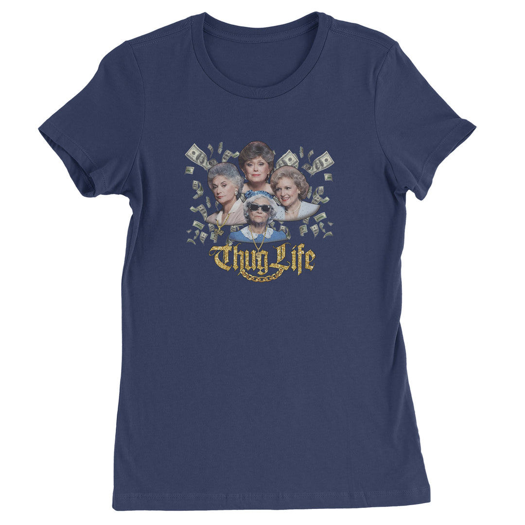 Golden Chain Thug Life Girls Womens T-shirt Navy Blue