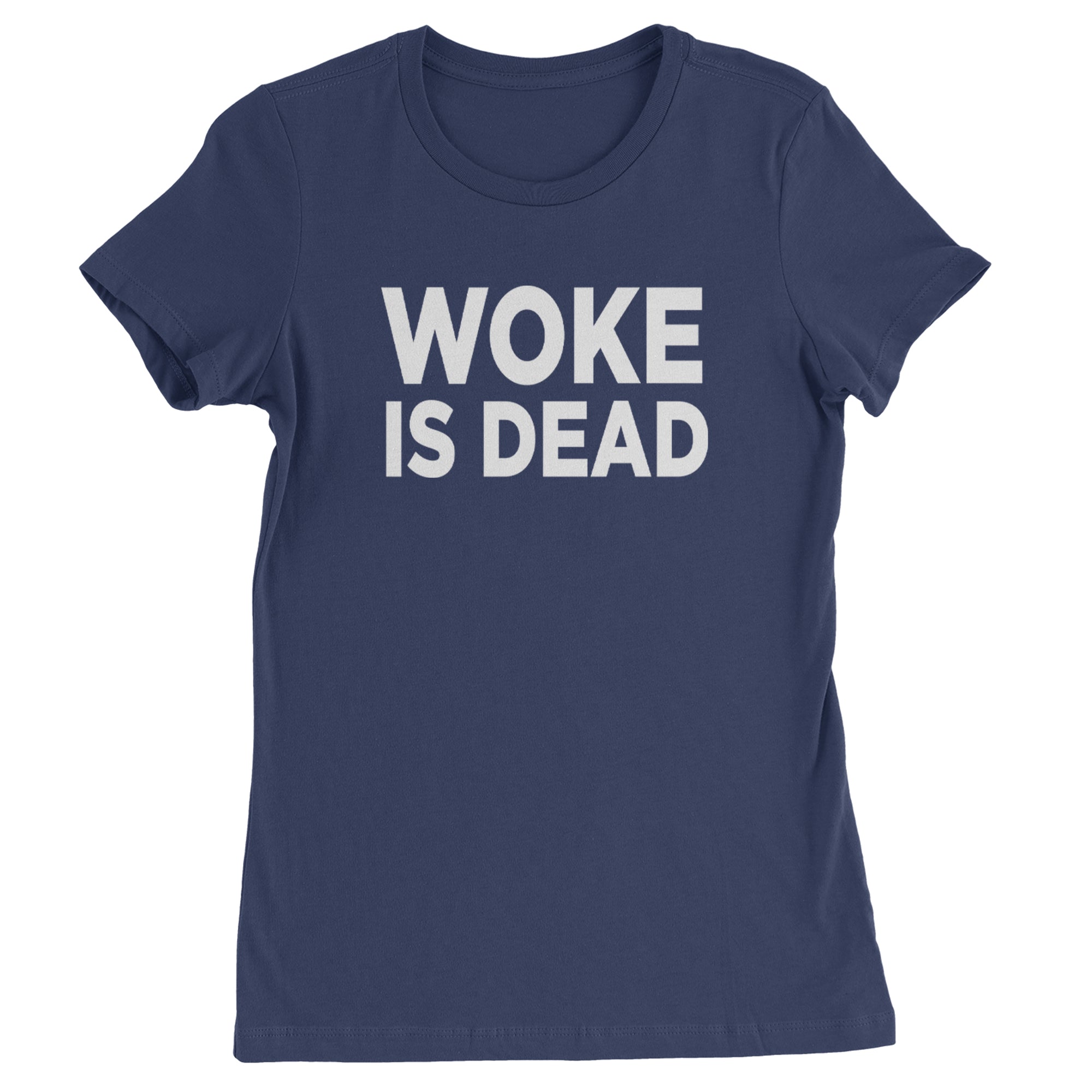 Woke Is Dead Satire Womens T-shirt Navy Blue