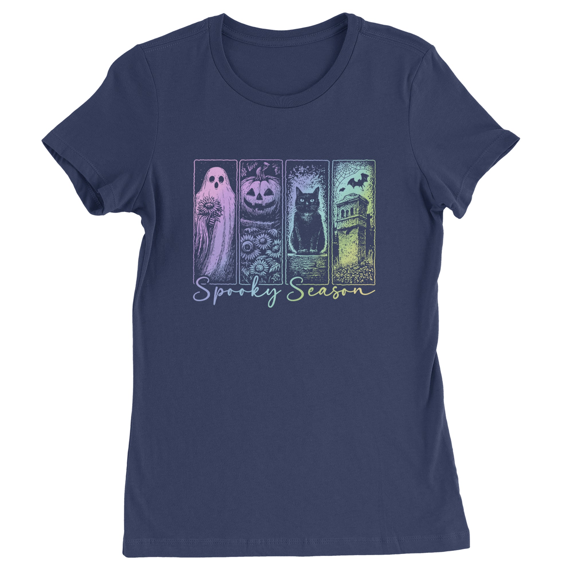 Spooky Season Cute Pastel Halloween Design Womens T-shirt Navy Blue