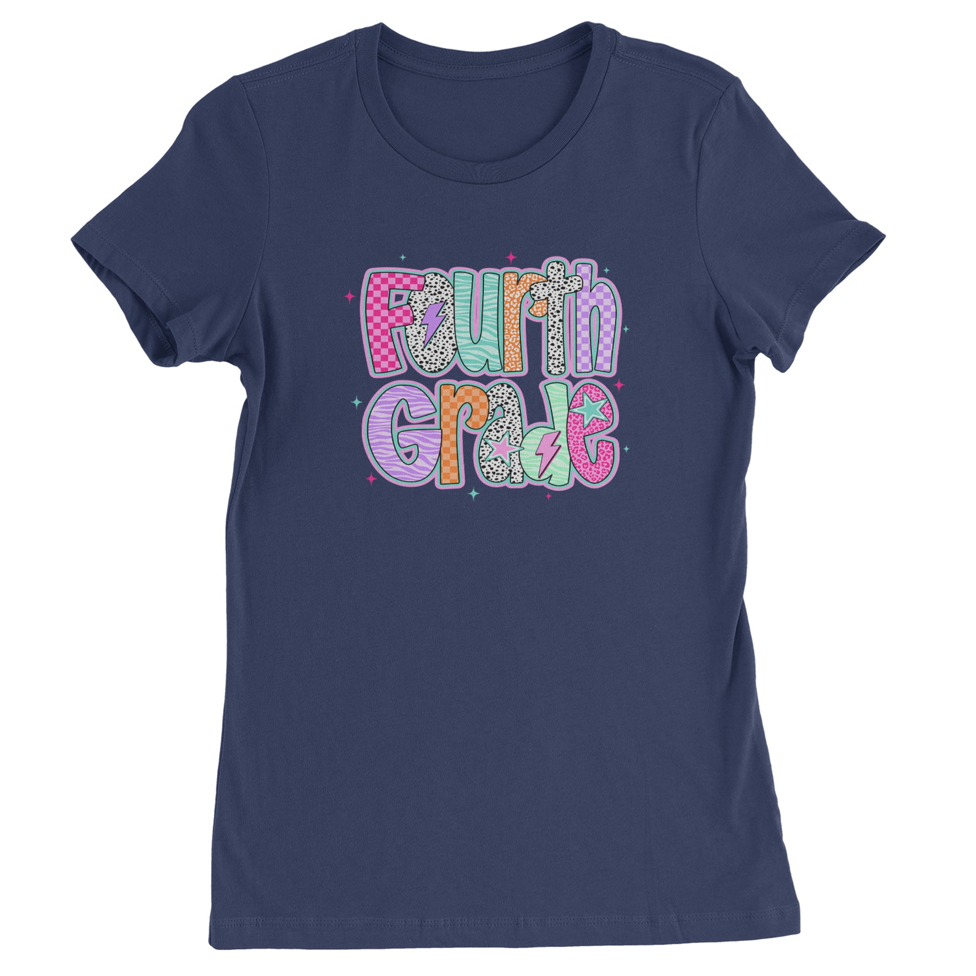 Fourth Grade Fierce Colorful Back to School Womens T-shirt Navy Blue